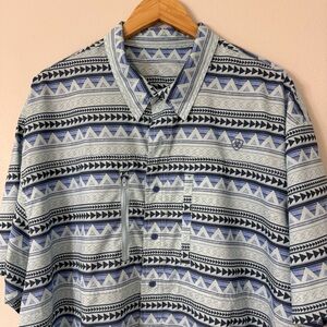 Ariat Tek Men’s XXL Geometric Aztec Button-Up Shirt Blue Short Sleeve